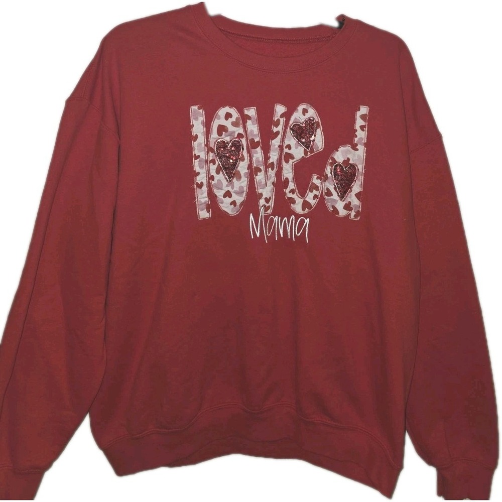 "Loved Mama" Sweatshirt Red Womens Size XLarge Valentine's Holiday